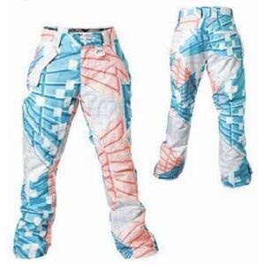 VGUC Oakley Snowboard Ski Pants Mens XXL Teal White Red Orange Geometric Vented